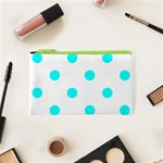 Polka Dots - Aqua Cyan on White Canvas Cosmetic Bag (XS)