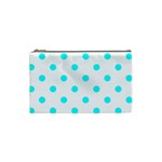 Polka Dots - Aqua Cyan on White Cosmetic Bag (S)