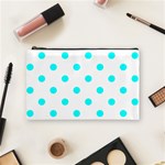 Polka Dots - Aqua Cyan on White Cosmetic Bag (M)