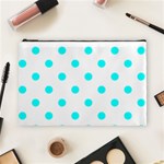 Polka Dots - Aqua Cyan on White Cosmetic Bag (L)