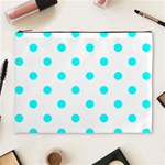 Polka Dots - Aqua Cyan on White Cosmetic Bag (XL)