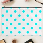 Polka Dots - Aqua Cyan on White Cosmetic Bag (XXXL)