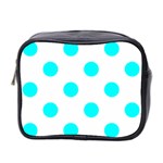 Polka Dots - Aqua Cyan on White Mini Toiletries Bag (Two Sides)