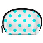 Polka Dots - Aqua Cyan on White Accessory Pouch (Large)