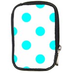 Polka Dots - Aqua Cyan on White Compact Camera Leather Case