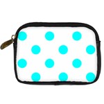 Polka Dots - Aqua Cyan on White Digital Camera Leather Case