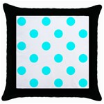 Polka Dots - Aqua Cyan on White Throw Pillow Case (Black)