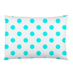 Polka Dots - Aqua Cyan on White Pillow Case (One Side)