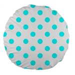 Polka Dots - Aqua Cyan on White Large 18  Premium Round Cushion