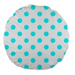 Polka Dots - Aqua Cyan on White Large 18  Premium Flano Round Cushion