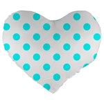 Polka Dots - Aqua Cyan on White Large 19  Premium Flano Heart Shape Cushion