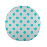 Polka Dots - Aqua Cyan on White Standard 15  Premium Flano Round Cushion