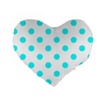 Polka Dots - Aqua Cyan on White Standard 16  Premium Heart Shape Cushion