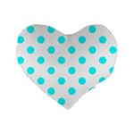 Polka Dots - Aqua Cyan on White Standard 16  Premium Flano Heart Shape Cushion