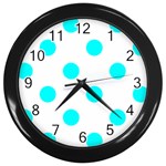 Polka Dots - Aqua Cyan on White Wall Clock (Black)