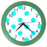 Polka Dots - Aqua Cyan on White Color Wall Clock