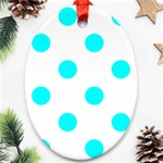 Polka Dots - Aqua Cyan on White Ornament (Oval)