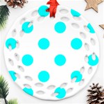 Polka Dots - Aqua Cyan on White Ornament (Round Filigree)