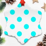 Polka Dots - Aqua Cyan on White Ornament (Snowflake)