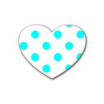 Polka Dots - Aqua Cyan on White Rubber Coaster (Heart)