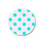 Polka Dots - Aqua Cyan on White Rubber Round Coaster (4 pack)