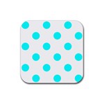 Polka Dots - Aqua Cyan on White Rubber Coaster (Square)