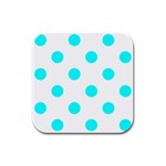 Polka Dots - Aqua Cyan on White Rubber Square Coaster (4 pack)