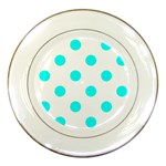 Polka Dots - Aqua Cyan on White Porcelain Plate