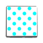 Polka Dots - Aqua Cyan on White Memory Card Reader (Square)