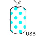 Polka Dots - Aqua Cyan on White Dog Tag USB Flash (One Side)