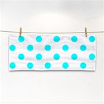 Polka Dots - Aqua Cyan on White Hand Towel