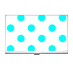 Polka Dots - Aqua Cyan on White Business Card Holder