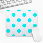 Polka Dots - Aqua Cyan on White Large Mousepad