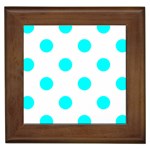 Polka Dots - Aqua Cyan on White Framed Tile