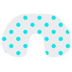 Polka Dots - Aqua Cyan on White Travel Neck Pillow