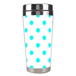 Polka Dots - Aqua Cyan on White Stainless Steel Travel Tumbler