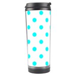 Polka Dots - Aqua Cyan on White Travel Tumbler