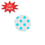 Polka Dots - Aqua Cyan on White 1  Mini Button (100 pack)