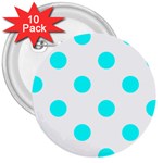 Polka Dots - Aqua Cyan on White 3  Button (10 pack)