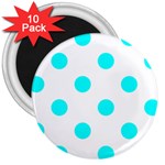 Polka Dots - Aqua Cyan on White 3  Magnet (10 pack)