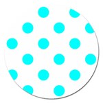 Polka Dots - Aqua Cyan on White Magnet 5  (Round)