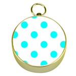 Polka Dots - Aqua Cyan on White Gold Compass