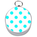 Polka Dots - Aqua Cyan on White Silver Compass