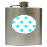 Polka Dots - Aqua Cyan on White Hip Flask (6 oz)