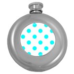 Polka Dots - Aqua Cyan on White Hip Flask (5 oz)