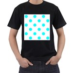 Polka Dots - Aqua Cyan on White Men s T-Shirt (Black)