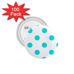 Polka Dots - Bright Turquoise on White 1.75  Button (100 pack)