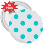 Polka Dots - Bright Turquoise on White 3  Button (10 pack)