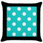 Polka Dots - White on Turquoise Throw Pillow Case (Black)