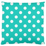 Polka Dots - White on Turquoise Large Flano Cushion Case (One Side)